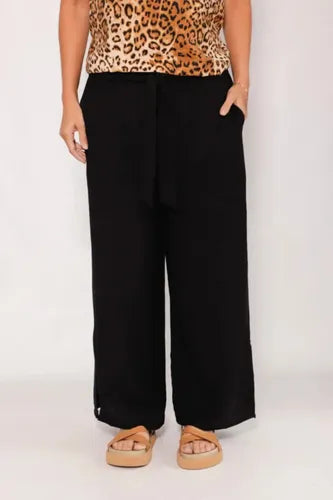 Pantalón Palazzo De Rayón Talle Grande Negro Liso Xxl