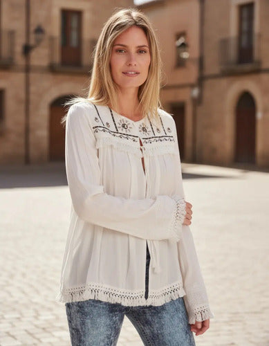 Saco Chaqueta Bordada Importada Boho Tipo Rapsodia Vars Negro M