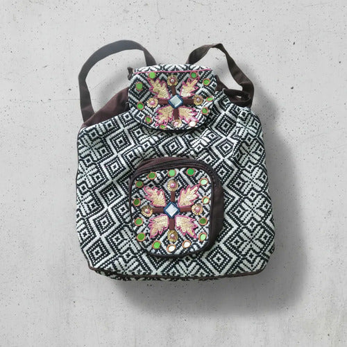 Mochila Bordada Estilo Folk Lentejuelas