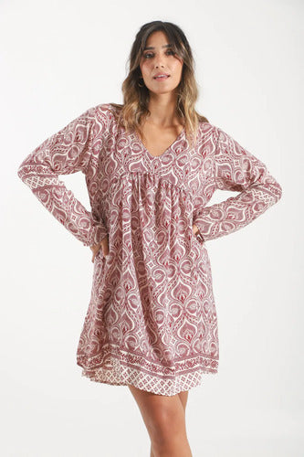 Vestido Corto De Seda Hindú  Mangas Oxford Modelo Amplio