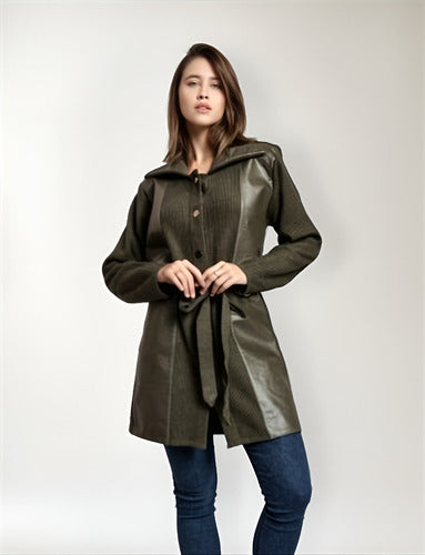 Tapado Trench Abrigo Con Eco Cuero
