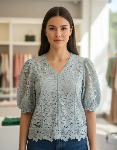 Blusa De Puntilla Mangas Princesa