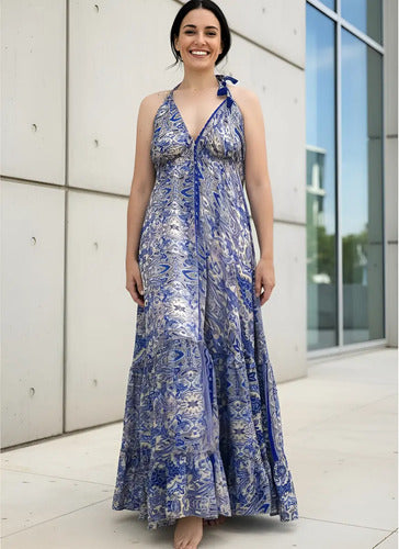 Vestido Seda Hindú  Importado Fiesta Espalda Descubierta