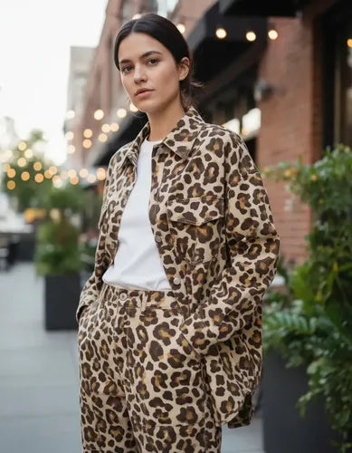 Camisaco Saco Campera Gabardina Animal Print Amplio Marrón Único Animal Print