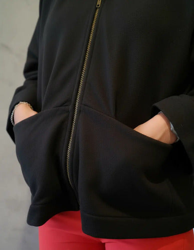 Campera Jogging Ag Sore Mujer Oversize Con Capucha Negro S Lisa