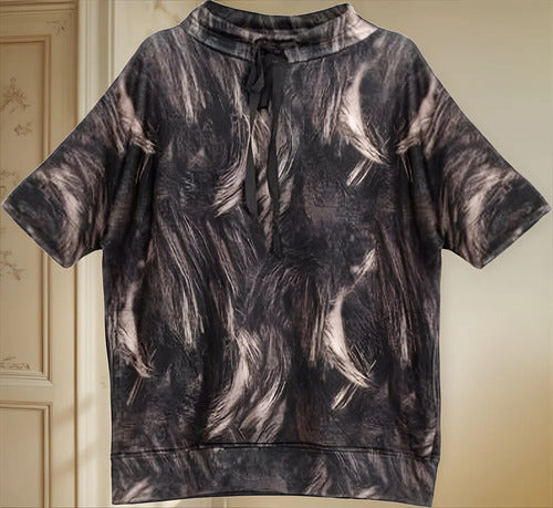 Buzo Manga Corta De Diseño Oversize M Gris Oscuro Estampado