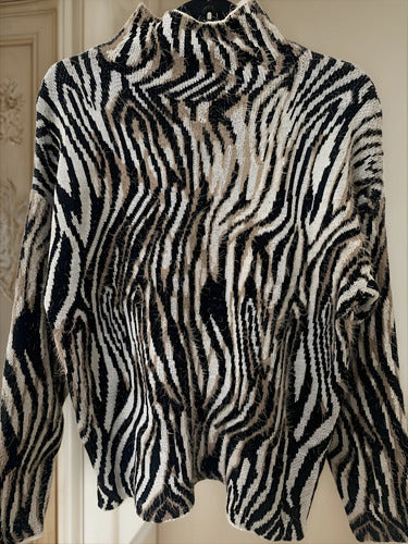 Sweater Pullover Tejido Pelo De Mono Negro Cebra Único