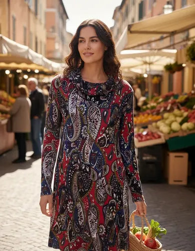 Vestido De Lanilla Estampado Rojo 1 Estampado L