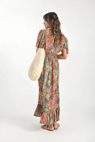 Vestido De Seda Hindú Mod. 6 Multicolor Estampado Único