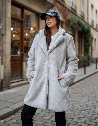 Saco Tapado  De Piel Sintética Importado Extra Suave Amplio Gris Claro S Pelo Corto