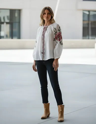 Saco Chaqueta Boho Importada Bordada Crudo Bordado Xl