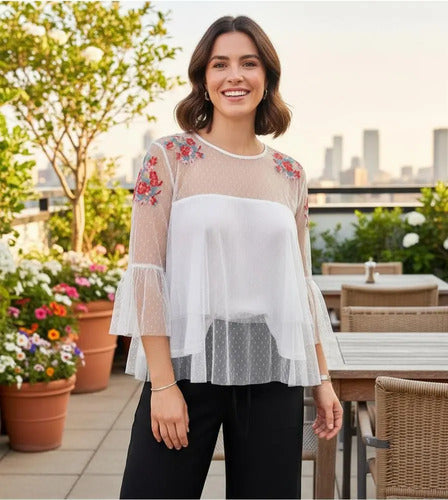 Blusa Boho Bordada Importada Tull