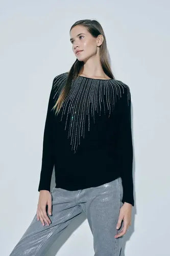 Sweater Tejido Con Strass Importado Nuevo 2da Selección Negro Liso Único