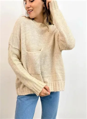 Sweater Tejido Con Bolsillo Oversize Amplio