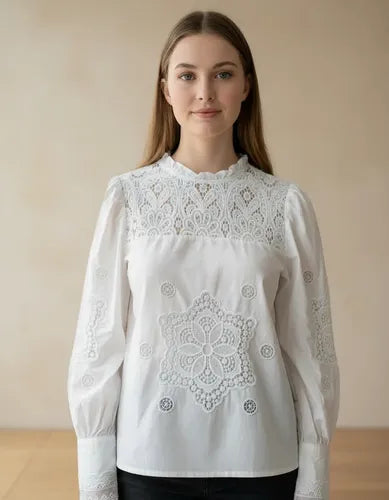 Blusa Camisa Guipur Calada Broderie