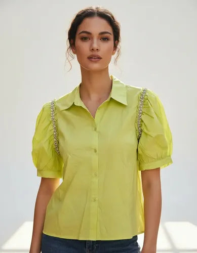Blusa Camisa Manga Corta Mangas Princesa