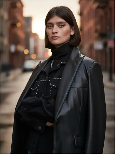 Campera De Gabardina Con Tachas Oversize Negro 40 Liso Con Tachas