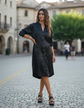 Vestido Camisero De India Simil Seda Midi Modelo Amplio