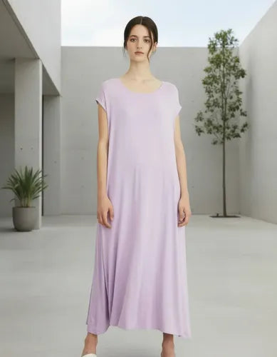 Vestido Largo De Modal Básico  Con Bolsillos Amplio Lila Único