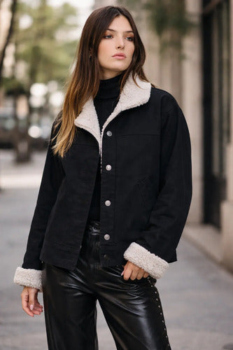 Campera De Gabardina Con Corderito Estilo 90s Modelo Grande