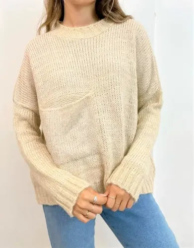 Sweater Tejido Con Bolsillo Oversize Amplio