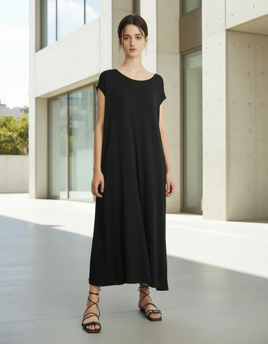 Vestido Largo De Modal Básico  Con Bolsillos Amplio Lila Único