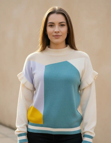 Sweater Pullover Tejido  Colores Volados Beige Colores Único