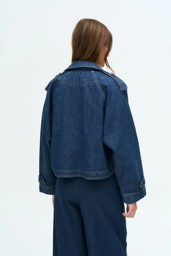 Campera De Jean Oversize Corta Azul Único Liso