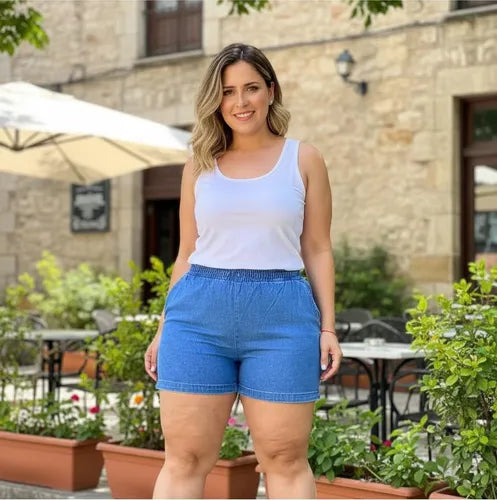 Short De Jean Camisero Denim M A Xxxl Talle Grande