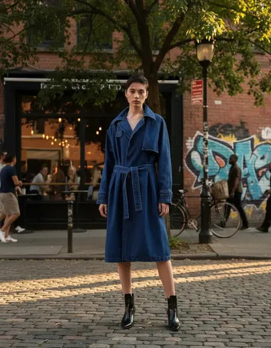 Trench Tapado De De Jean Modelo Grande Azul Único Lisa