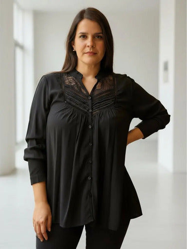 Camisa  Blusa Importada Fibrana  (258) Negro Liso M