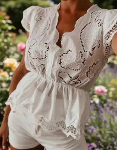 Camisa Broderie Corta Mujer