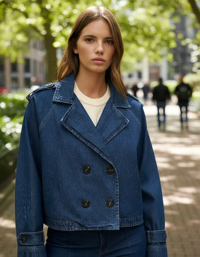 Campera De Jean Oversize Corta Azul Único Liso