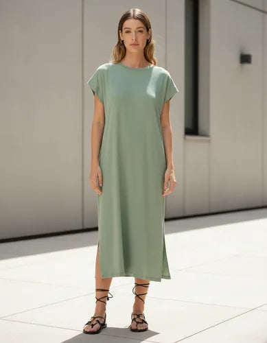 Maxi Vestido Sin Mangas De Mini Ribb Con Tajos Laterales