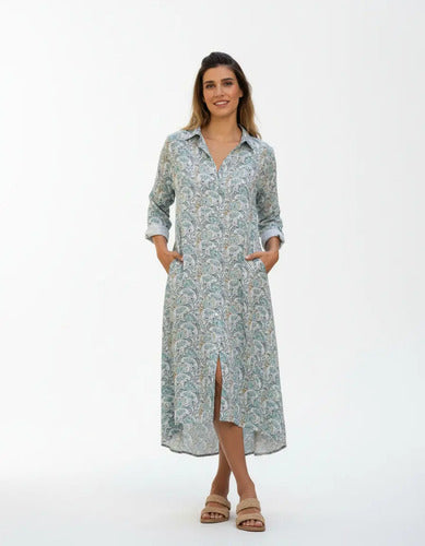 Vestido Largo Estilo Camisero Estampado Boho