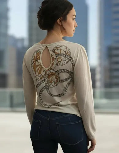Remera Manga Larga  Diseño Vestite Y Andate Beige 2 Espalda Estampada