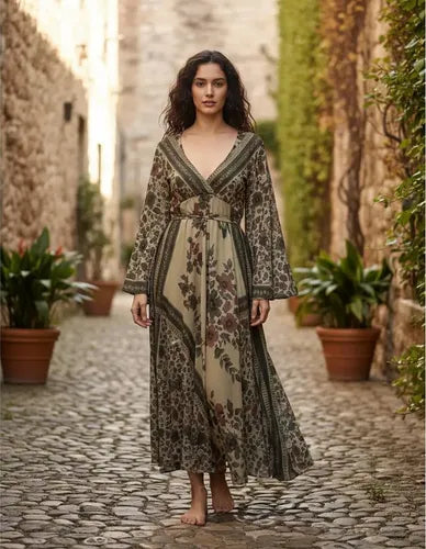 Vestido Mangas Oxford Seda Hindú Fiesta