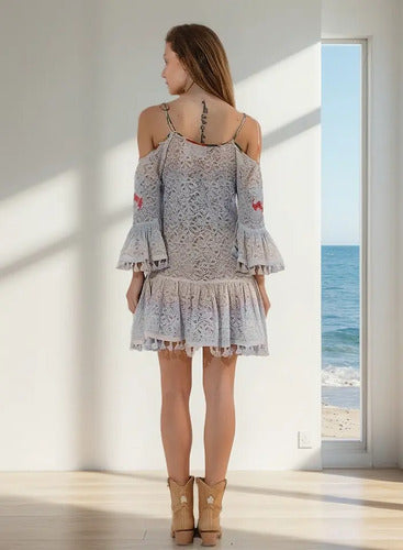 Vestido Importado India Tipo Rapsodia Vars Envio Gratis Celeste Con Beige Liso L