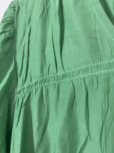Vestido De Simil Seda Largo Con Bolsillos Verde Liso Único