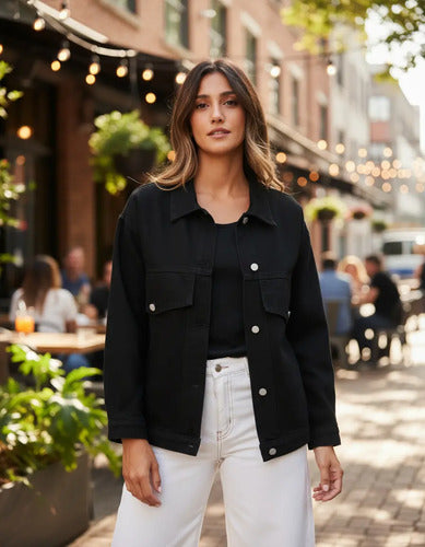 Campera De Jean Negra Modelo Amplio Negro 2xl Liso