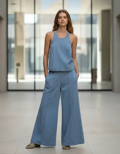 Pantalón Wide Leg Denim Camisero