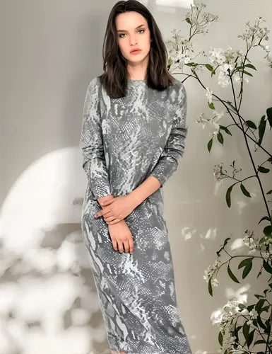 Vestido Largo De Diseño Al Cuerpo Reptil Gris Reptil S