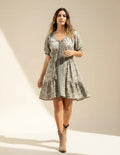 Vestido De Seda Hindú Corto Abotonado Mod. 94 Marrón Claro Estampado Único