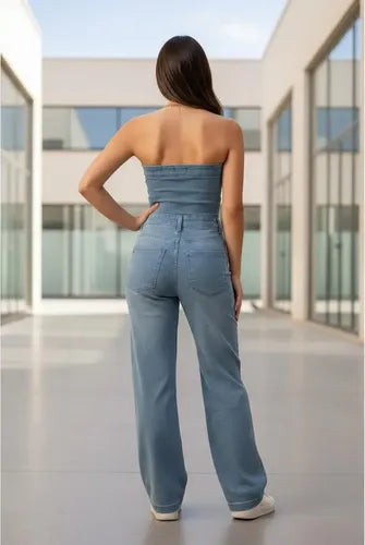 Mono Enterito De Jean Largo Strapless Elastizado