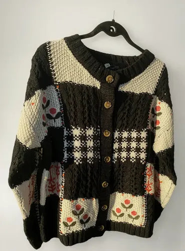 Saco Cárdigan Tejido Amplio Bordado Folk Boho