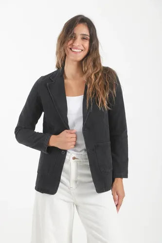 Blazer Saco De Jean Negro Negro M Liso