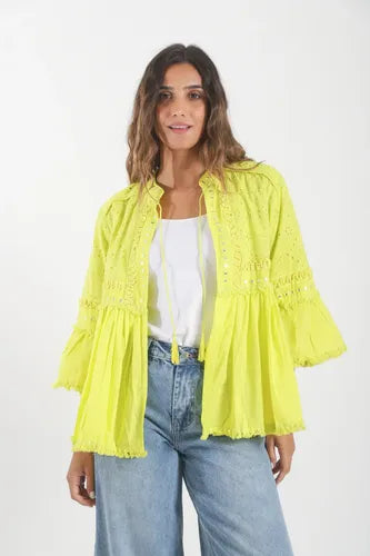 Saco Chaqueta De Broderie De India Nuevo 2da Selección Verde Flour L Lisa