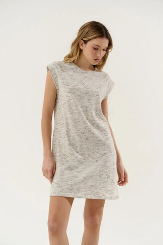 Vestido De Jersey Jaspeado Sin Mangas Con Escote Redondo Gris Claro Lisa Único