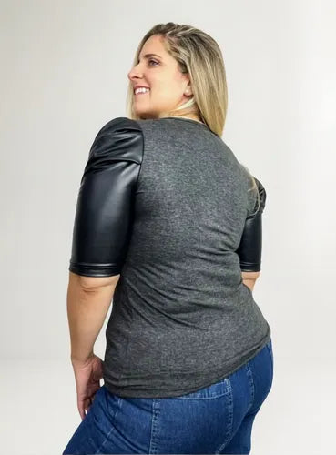 Remera  Modal Mangas Princesa De Eco Cuero Talle Grande