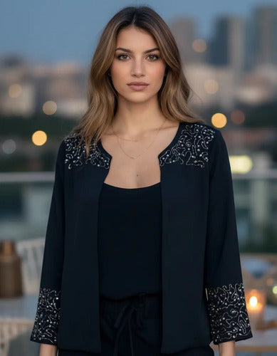 Saco Capa Chaqueta Kimono Noche Fiesta Plata E/gratis!